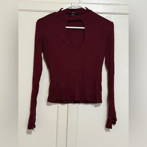 Forever 21 Burgandy Ribbed Long Sleeve Top